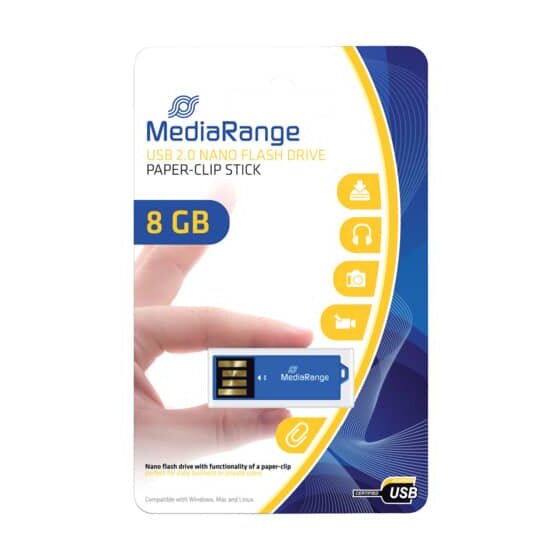 MediaRange USB Nano-Speicherstick CLIP-ON - blau, 8GB