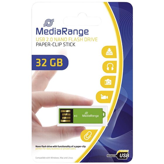 MediaRange USB Nano-Speicherstick CLIP-ON - grün, 32GB