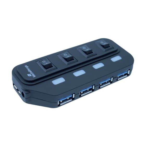 MediaRange USB 3.0 Hub 1:4 mit seperaten Ein-/Aus-Schaltern und Netzteil