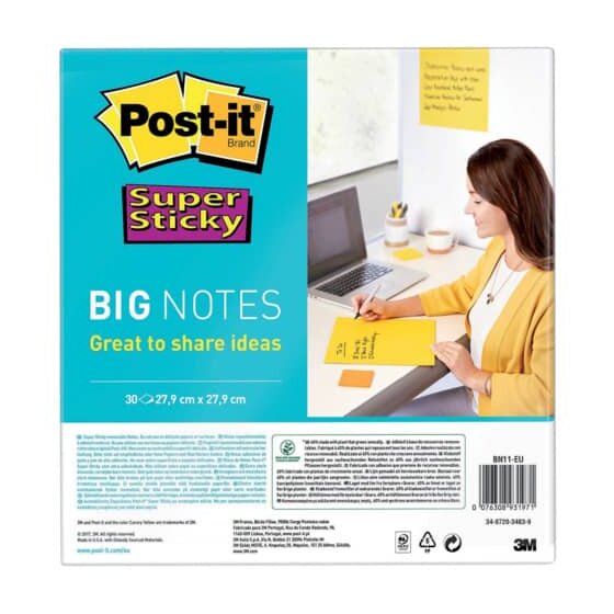 Post-it® SuperSticky Haftnotiz Big Notes - 27,9 x 27,9 cm, neongelb, blanko, 30 Blatt