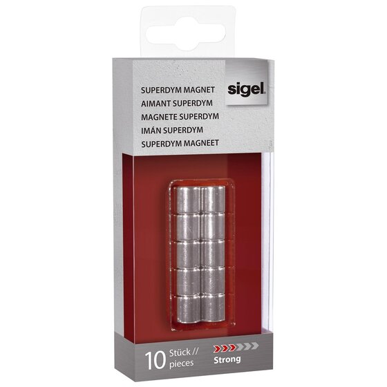 SIGEL SuperDym-Magnete C5 "Strong", Zylinder-Design, Ø 10 mm, 10 Stück