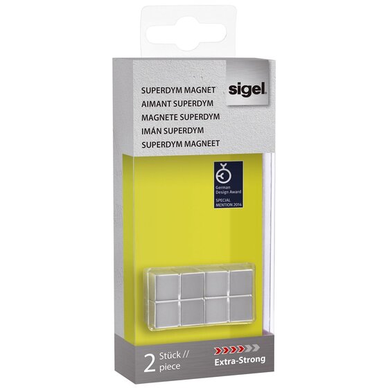 SIGEL SuperDym-Magnete C10 "Extra-Strong", Cube-Design, silber, 2 Stück