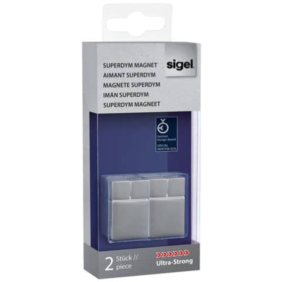 SIGEL SuperDym-Magnete C30 "Ultra-Strong", Cube-Design, silber, 2 Stück