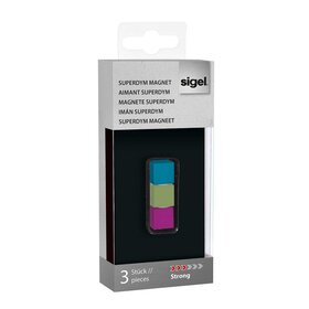 SIGEL SuperDym-Magnet C5 Cube-Design - Strong, türkis/pink/hellgrün, 11x11x11mm, 3 Stück