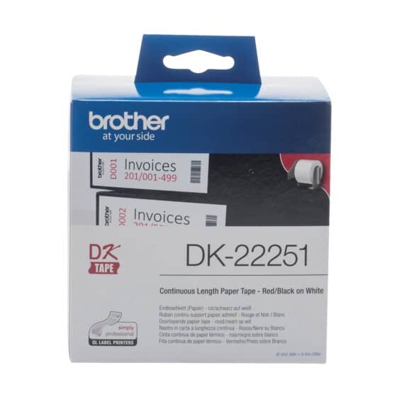 Brother DK-Endlosetiketten Papier - 62 mm x 15,24 m, schwarz/rot auf weiß