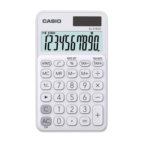 Casio® Taschenrechner SL-310 - Solar-/Batteriebetrieb, 10stellig, LC-Display, weiß