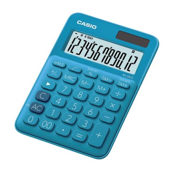 Casio® Tischrechner MS-20 - Solar-/Batteriebetrieb, 12stellig, LC-Display, blau