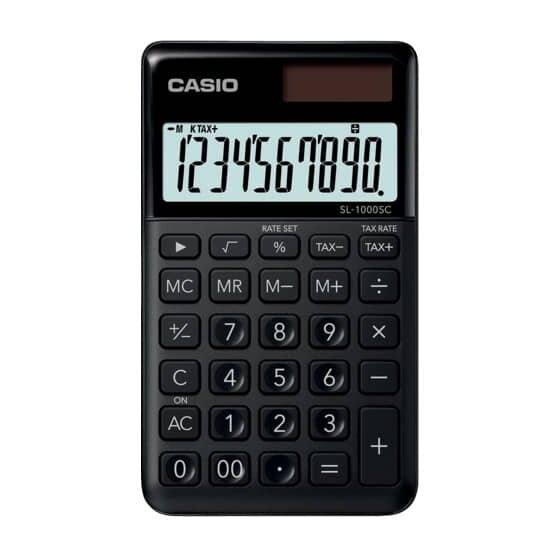 Casio® Taschenrechner SL-1000 - Solar-/Batteriebetrieb, 10stellig, LC-Display, schwarz