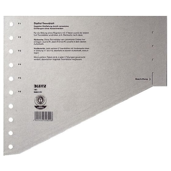 Staffel-Trennblatt A4, Überbreite, grau, Kraftkarton: 200g, Inhalt: 100 Stück, Maße: 205 x 240 mm
