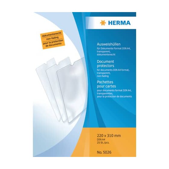Herma 5026 Ausweishüllen - 220x310 mm für Format DIN A4, geprägt, dokumentenecht
