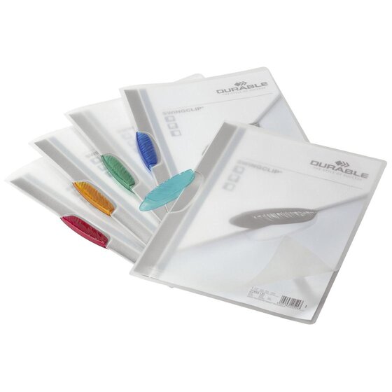 Durable Klemm-Mappe SWINGCLIP® transluzent, 30 Blatt, farbig sortiert, 5 Stück