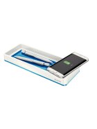 Stifteschale WOW Duo Colour, weiß/blau, mit Induktionsladegerät, Polystyrol, Maße: 266 x 28 x 101 mm