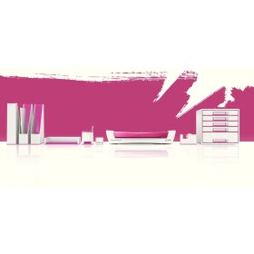 Tischabroller WOW Duo Colour, weiß/pink, für Rollen bis 19 mm x 33 m, Polystyrol, Maße: 51 x 76 x 126 mm