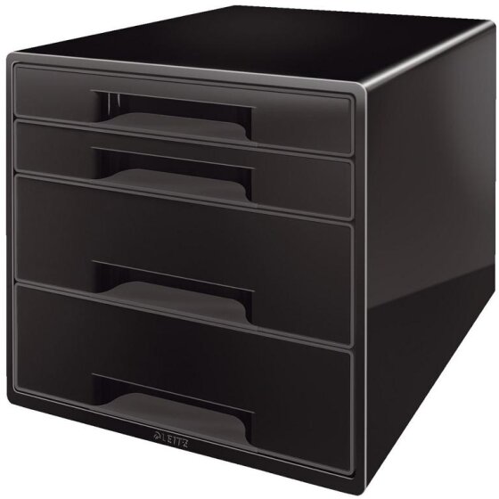 Schubladenbox WOW Cube, weiß/schwarz, 4 geschlossene Schubladen, 2 hohe, 2 flache, mit Auszugstopp, Schubladeneinsatz