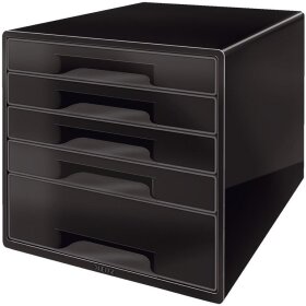Schubladenbox WOW Cube, schwarz/weiß, 5 geschlossene Schubladen, 1 hohe, 4 flache, mit Auszugstopp, Schubladeneinsatz