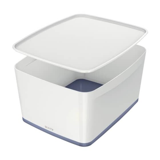 Leitz 5216 Aufbewahrungsbox MyBox WOW Groß - A4, mit Deckel, ABS, weiß/grau