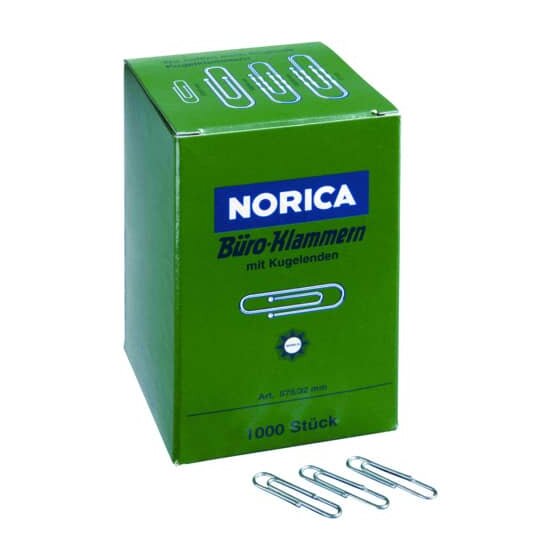 NORICA Büroklammern mit Kugelenden - 32 mm glatt, verzinkt, 1.000 Stück