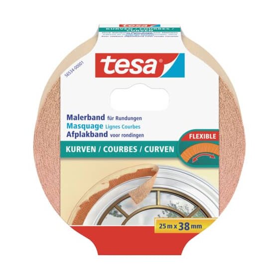 tesa® Papier-Klebeband Maler-Krepp für Rundungen - 25 m x 38 mm, beige
