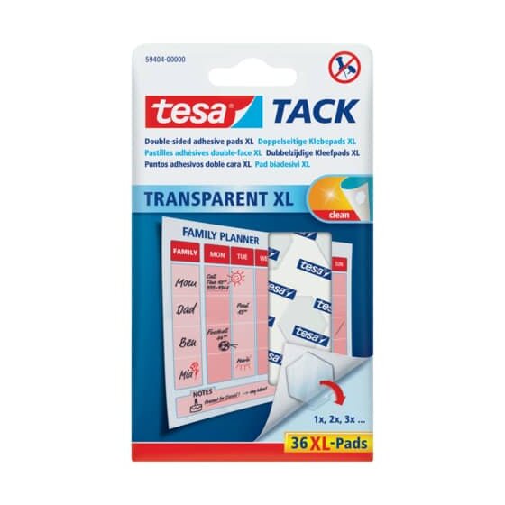 tesa® Tack® Klebestücke - 36 Pads XL, ablösbar, transparent