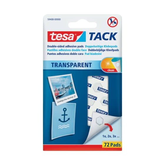 tesa® Tack® Klebestücke - 72 Pads, ablösbar, transparent