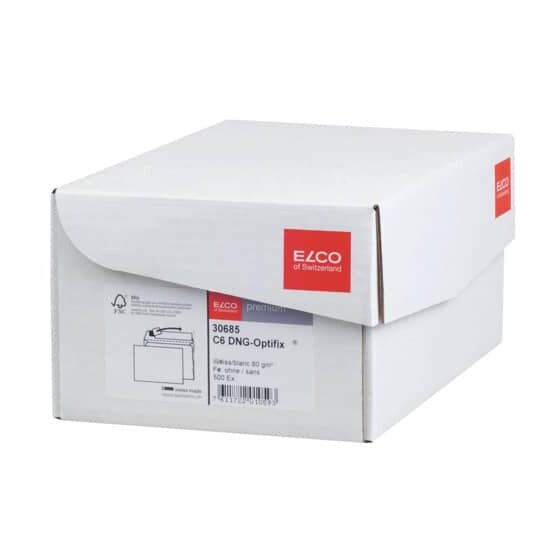 Elco Briefumschlag Office Box mit Deckel - C6, weiß, haftklebend, ohne Fenster, 80 g/qm, 500 Stück