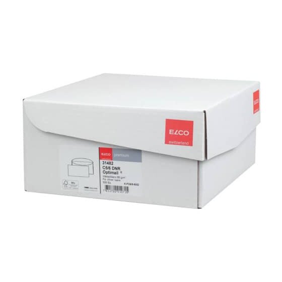 Elco Briefumschlag Office Box mit Deckel - C6/5, weiß, nassklebend, ohne Fenster, 80 g/qm, 500 Stück