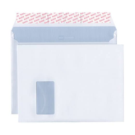 Elco Versandtasche documento - C4 plus, weiß, 120 g/qm, mit Fenster, Haftklebung, 20 mm Seitenfalte