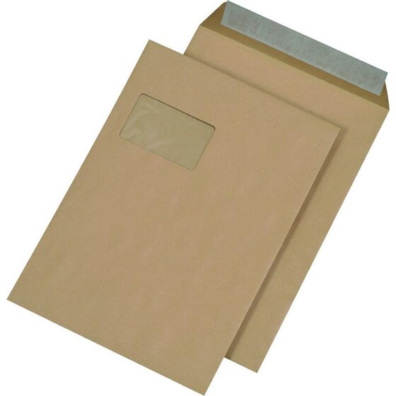 Elepa - rössler kuvert Versandtaschen C4 , mit Fenster, haftklebend, 110 g/qm, braun, 250 Stück