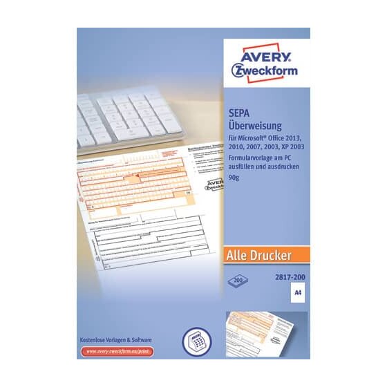 Avery Zweckform® 2817-200 Sepa-Überweisung - A4, ohne Software, 200 Blatt