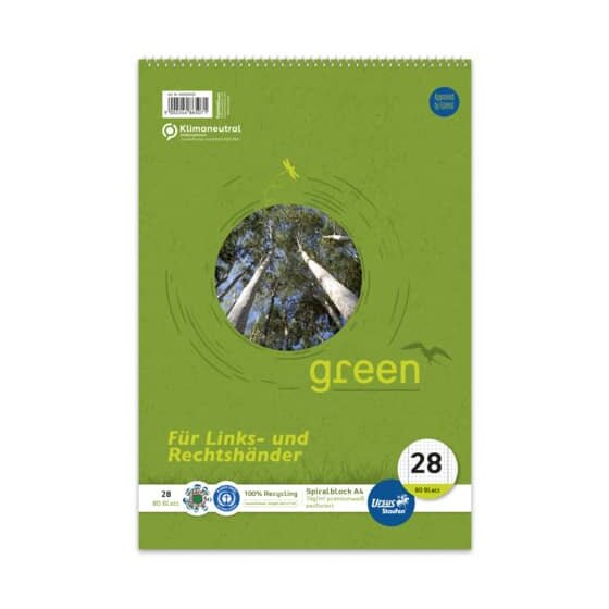 Staufen® green Spiralblock - LIN28, A4, 80 Blatt, 70 g/qm, Links/Rechtshänder