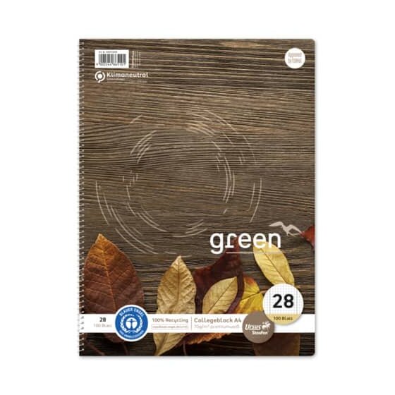 Staufen® green Collegeblock LIN28 - A4, 100 Blatt, 70 g/qm, kariert mit Rand, 2 Motive sortiert