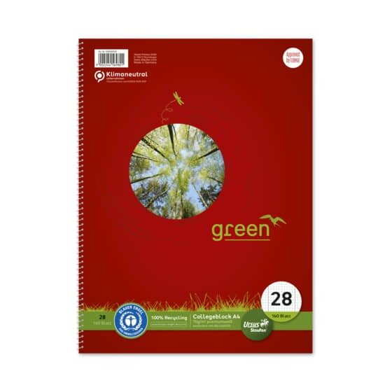 Staufen® green Collegeblock LIN28 - A4, 160 Blatt, 70g/qm, kariert mit Rand