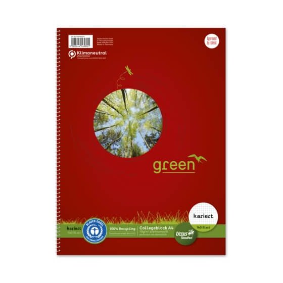 Staufen® green Collegeblock LIN22 - A5, 160 Blatt, 70 g/qm, kariert