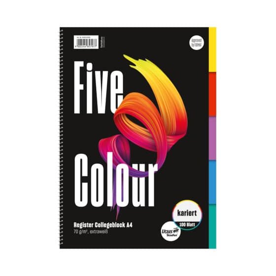 Ursus® Style Collegeblock Five Colour A4 100 Blatt 70g/qm 5mm kariert