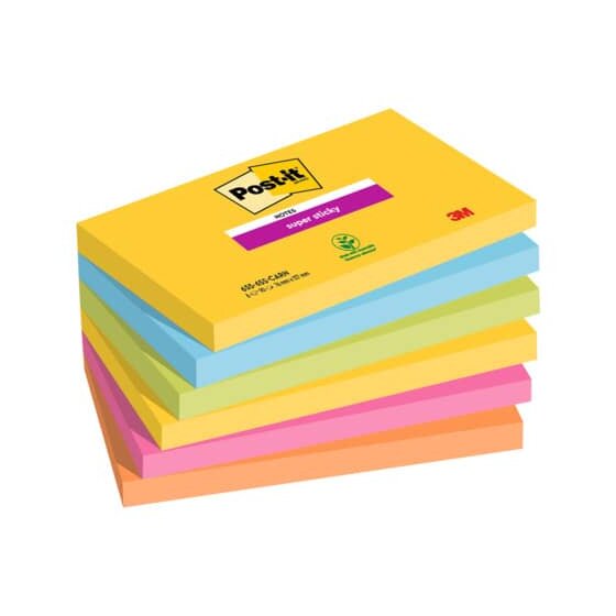 Post-it® SuperSticky Haftnotiz Super Sticky Notes - 127 x 76 mm, 6x 90 Blatt