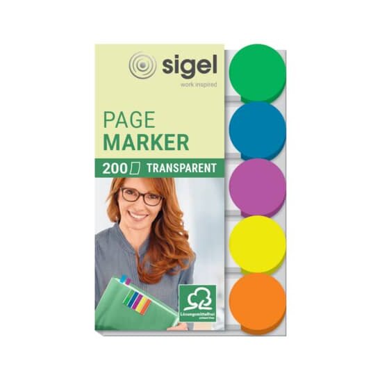 SIGEL Page Marker Folie Klebepunkte - 50 x 12 mm, sortiert, 5x 20 Streifen
