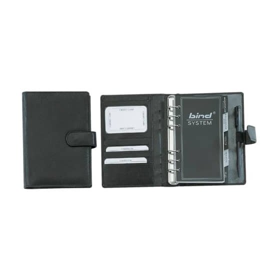 bind® Systemplaner A6 Office, Nappaleder, schwarz, mit Druckknopfverschluss