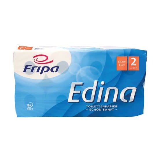 Fripa Toilettenpapier Edina - 2-lagig, geprägt, hochweiß, 8 Rollen à 250 Blatt