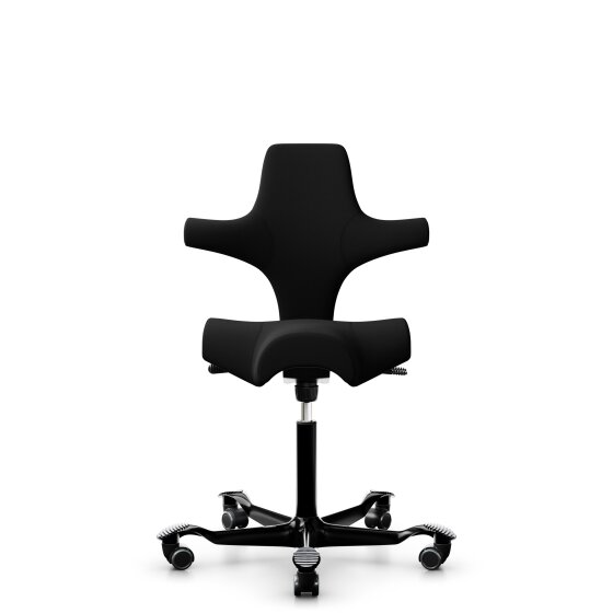 HAG Capisco 8106 Bürostuhl mit Sattelsitz - Schnelllieferprogramm Xtreme Schwarz EXR009 Aluminium schwarz Gestellfarbe Weiche Rollen für harte Böden