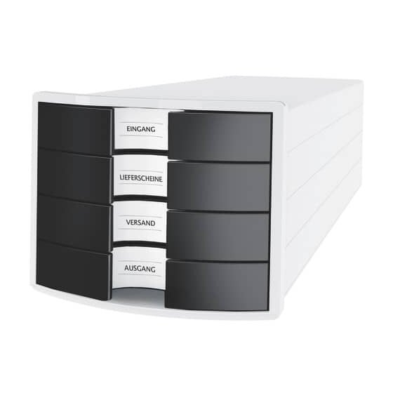 HAN Schubladenbox IMPULS - A4/C4, 4 geschlossene Schubladen, weiß/schwarz