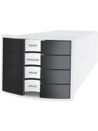 HAN Schubladenbox IMPULS - A4/C4, 4 geschlossene Schubladen, weiß/schwarz