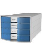 HAN Schubladenbox IMPULS - A4/C4, 4 geschlossene Schubladen, lichtgrau/transluzent-blau