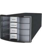 HAN Schubladenbox IMPULS - A4/C4, 4 geschlossene Schubladen, schwarz/transluzent-klar