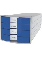 HAN Schubladenbox IMPULS - A4/C4, 4 geschlossene Schubladen, lichtgrau/blau