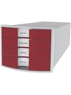 HAN Schubladenbox IMPULS - A4/C4, 4 geschlossene Schubladen, lichtgrau/rot