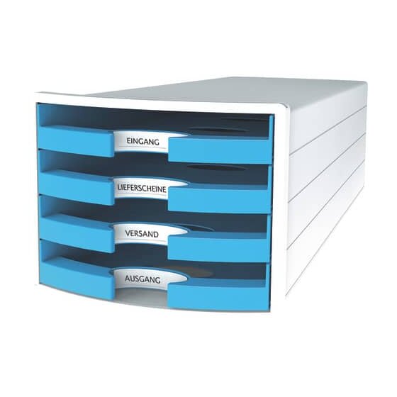 HAN Schubladenbox IMPULS - A4/C4, 4 offene Schubladen, weiß/hellblau