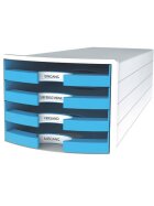 HAN Schubladenbox IMPULS - A4/C4, 4 offene Schubladen, weiß/hellblau
