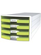 HAN Schubladenbox IMPULS - A4/C4, 4 offene Schubladen, weiß/lemon
