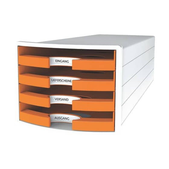 HAN Schubladenbox IMPULS - A4/C4, 4 offene Schubladen, weiß/orange