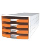 HAN Schubladenbox IMPULS - A4/C4, 4 offene Schubladen, weiß/orange